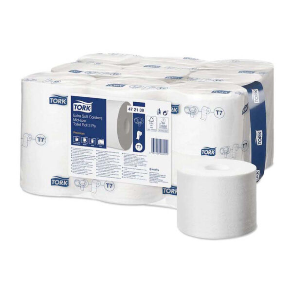 Tork Mid-size hylsytön WC-paperi T7 Premium 3-k. 1
